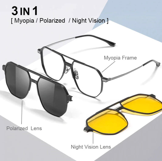 3 in 1 Aluminum Magnesium Polarizers Glasses